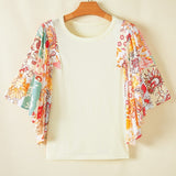 Printed Round Neck Flutter Sleeve Blouse
