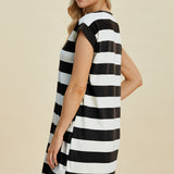 Basic Bae Full Size Striped Round Neck Cap Sleeve Mini Dress