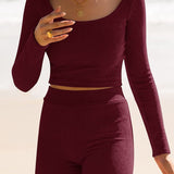 Scoop Neck Long Sleeve Top and Shorts Set