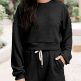 Ribbed Round Neck Long Sleeve Top and Shorts Set