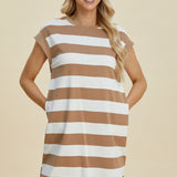 Basic Bae Full Size Striped Round Neck Cap Sleeve Mini Dress