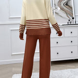 Devine Slit Striped Round Neck Top and Pants Sweater Set