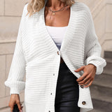 Button Down Horizontal-Ribbing Longline Cardigan