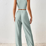 Ribbed Round Neck Tank and Pants Sweater Set