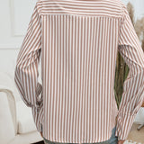 Pocketed Striped Collared Neck Long Sleeve Shirt