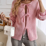 Devine Tied Round Neck Dropped Shoulder Cardigan