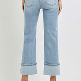 RISEN Plus Size Ankle Straight Leg Cuffed Jeans