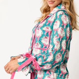 Tied Printed Collared Neck Long Sleeve Top and Shorts Set