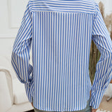 Pocketed Striped Collared Neck Long Sleeve Shirt