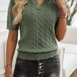 Cable-Knit Short Sleeve Sweater