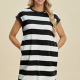 Basic Bae Full Size Striped Round Neck Cap Sleeve Mini Dress