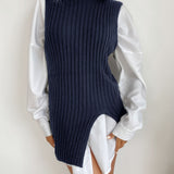 Perfee Slit Hem Sweater Vest Dress