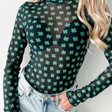 Lucky Clover Mock Neck Long Sleeve Bodysuit