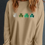 Embroidered Clover Pattern Round Neck Sweatshirt