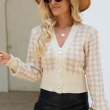 Houndstooth Button Up Long Sleeve Cardigan