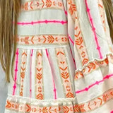 Frill Printed Notched Long Sleeve Dress