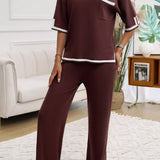 Contrast Trim Half Sleeve Top and Pants Set