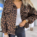 Raw Hem Leopard Collared Neck Denim Jacket