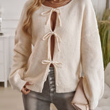 Devine Tied Round Neck Dropped Shoulder Cardigan