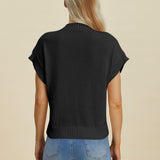 Double Take Full Size Mock Neck Short Sleeve Sweater