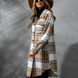 Plaid Collared Neck Long Sleeve Coat