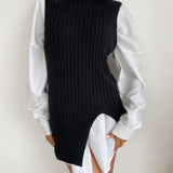 Perfee Slit Hem Sweater Vest Dress