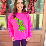 Who Christmas Tree Sweatshirt- Neon Pink