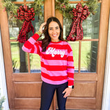 "Merry" Stripped Sweatshirt- Pink/Red