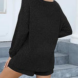 Round Neck Dropped Shoulder Top and Shorts Set