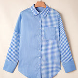 Pocketed Plaid Collared Neck Long Sleeve Shirt