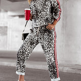 Leopard Round Neck Long Sleeve Top and Pants Set