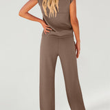 Full Size Round Neck Top and Drawstring Pants Set