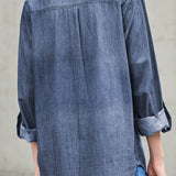Pocketed Collared Neck Long Sleeve Denim Top