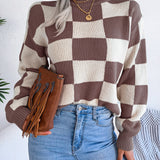 Checkered Mock Neck Long Sleeve Sweater