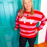 "Merry" Stripped Sweatshirt- Pink/Red