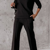 Round Neck Long Sleeve Top and Pocketed Pants Set