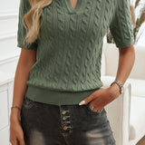 Cable-Knit Short Sleeve Sweater