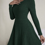 Textured Round Neck Long Sleeve Dress