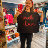 'touch Down' Sequin Embroidery Oversized Top- Black/Red