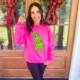 Who Christmas Tree Sweatshirt- Neon Pink