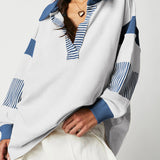 Color Block Johnny Collar Long Sleeve Sweatshirt