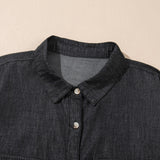 Pocketed Collared Neck Long Sleeve Denim Top