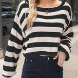 Striped Dropped Shoulder Long Sleeve Sweater