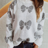 Bow Round Neck Dropped Shoulder Sweater
