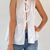 Tied Striped Round Neck Tank