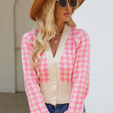 Houndstooth Button Up Long Sleeve Cardigan