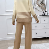 Devine Slit Striped Round Neck Top and Pants Sweater Set