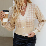 Houndstooth Button Up Long Sleeve Cardigan