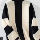 Color Block Round Neck Long Sleeve Sweater