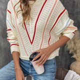 Eyelet Round Neck Long Sleeve Sweater